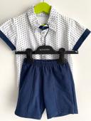 Ensemble garçon taille 1-2 ans en coton, chemisette à pois et short bleu marine