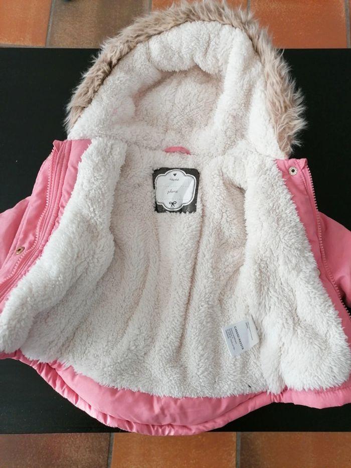 Manteau chaud rose capuche fourrure avec gants - photo numéro 5