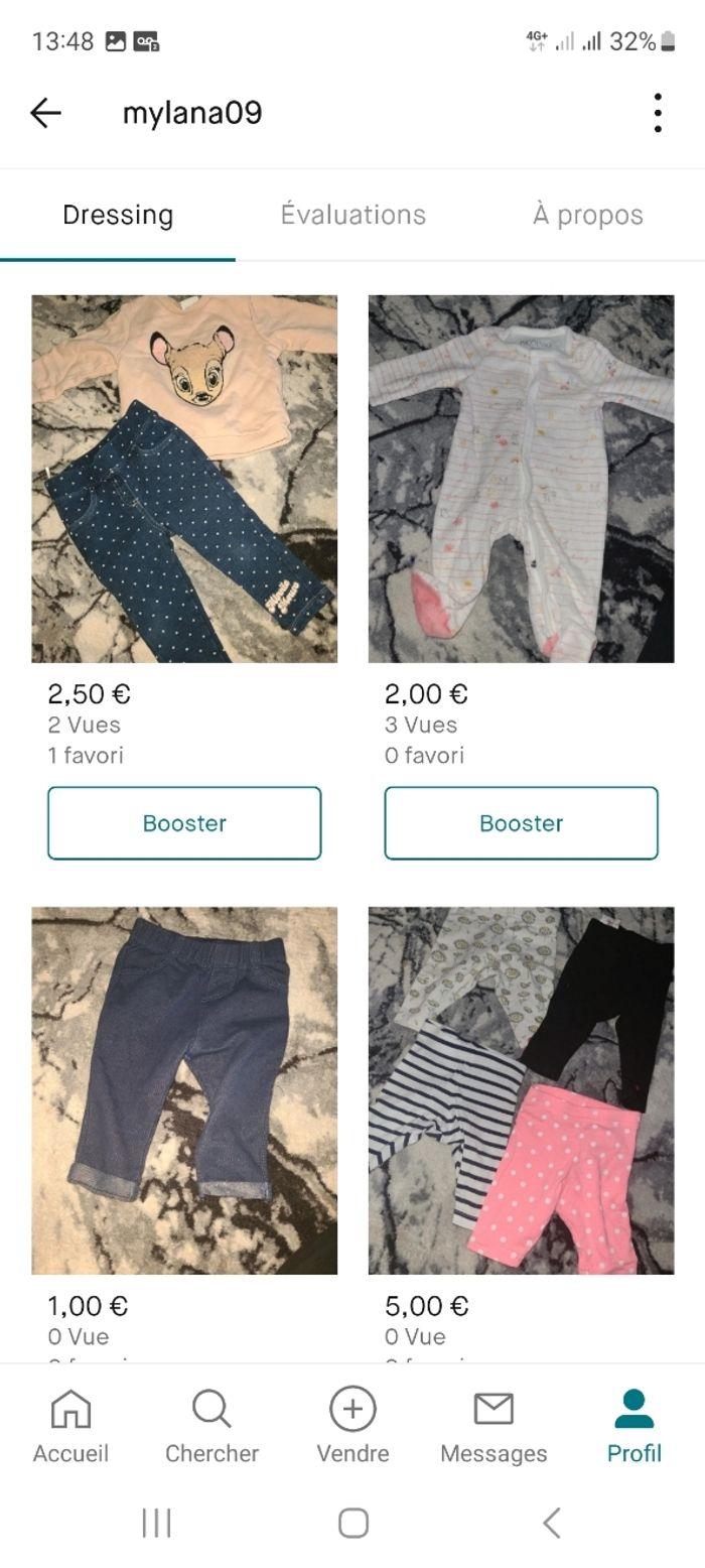 Vend vêtements de bébé