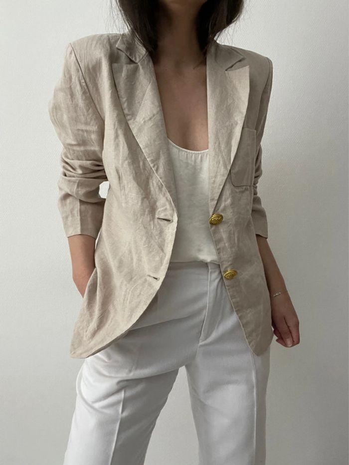 Blazer rétro beige 100% lin - photo numéro 17