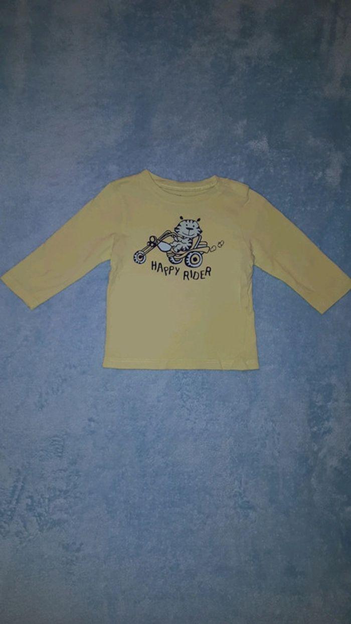 T-shirt manches longues vert pomme motif tigre en moto 9 mois Kimbaloo - photo numéro 1