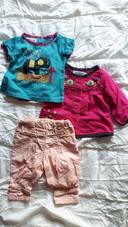 Lot de 2 tee-shirts + 1 pantalon pour fille 3mois