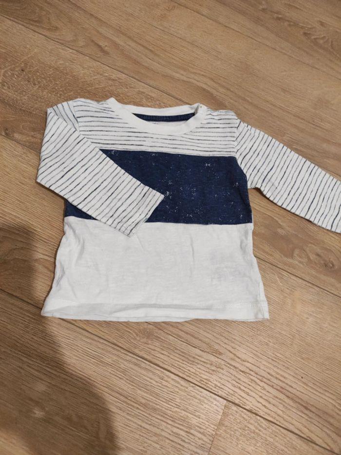 T-shirt rayé bleu et blanc, manches longues, Kitchoun taille 9 mois - photo numéro 1