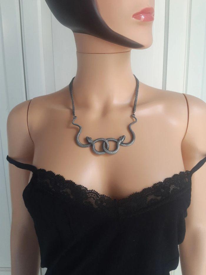 Sautoir collier argenté serpent vintage femme - photo numéro 3