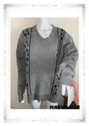 Pull gris motif carreaux noir gris vintage 80s col V taille L unisexe