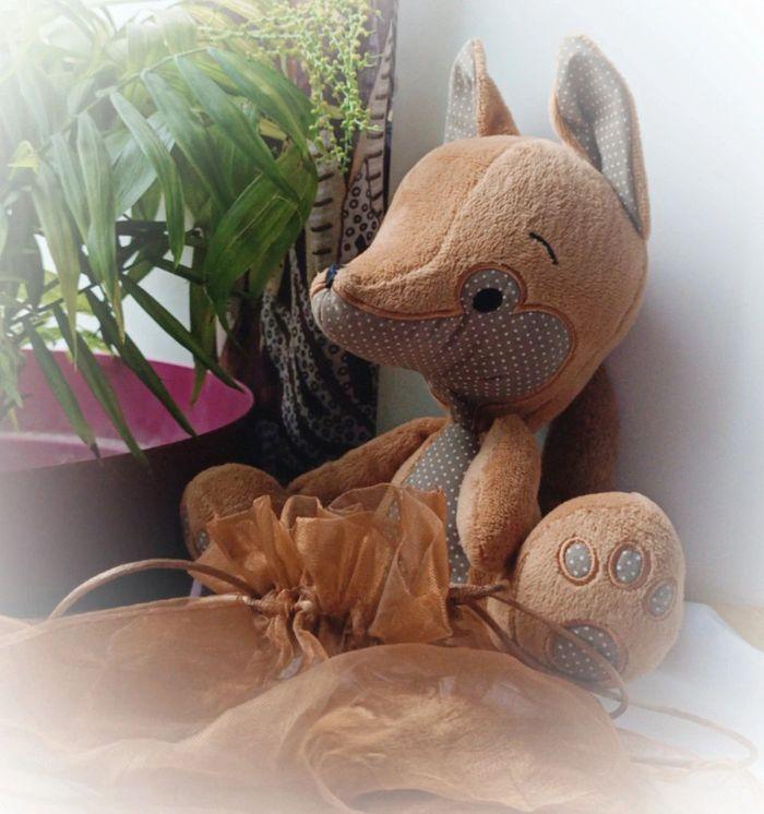 Peluche plush renardeau renard bi matière tissu Brown marron fl augusta fox - photo numéro 1