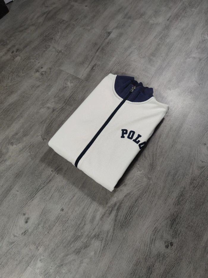 Veste De Survêtement Ralph Lauren Full Zip Brodée 90's Vintage Blanche Taille M Homme - photo numéro 2