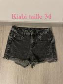 Short en jean extensible noir taille haute à frange kiabi taille 34