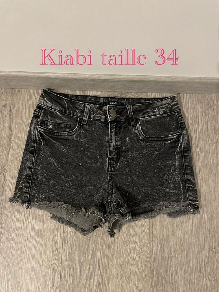 Short en jean extensible noir taille haute à frange kiabi taille 34 - photo numéro 1