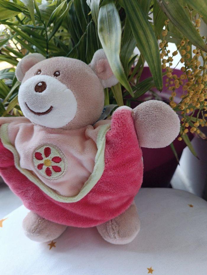 Peluche plush doudou Teddy Bear ours small ajena mou souple corail fleur flower rond - photo numéro 4