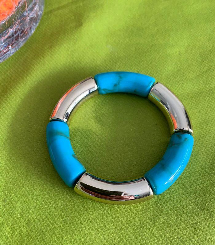 Bracelet vintage en résine bleue turquoise et dorée - photo numéro 1