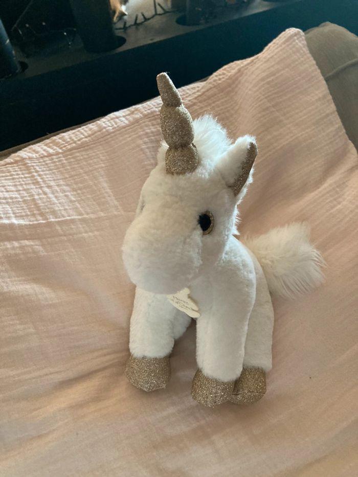 Histoire D’Ours peluche licorne blanche et dorée - photo numéro 2