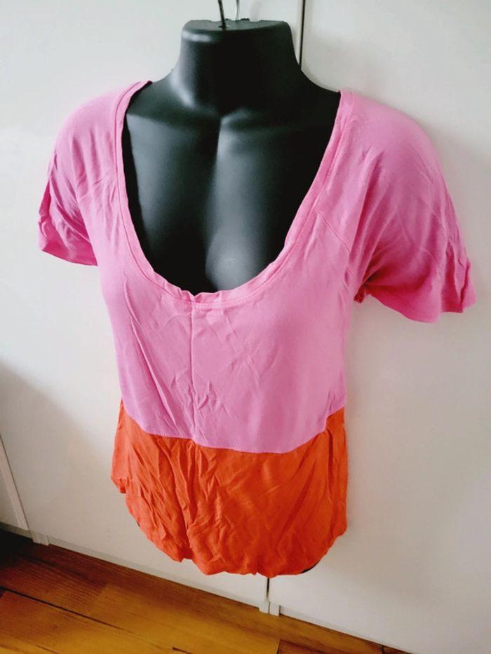 Tee shirt H&M taille M 38 rose orange fun flashy - photo numéro 1