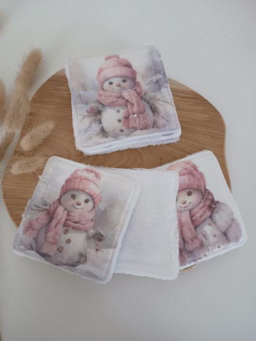 Lot de 8 cotons lavables bonhomme de neige, collection "Douceur hivernale" - photo numéro 3