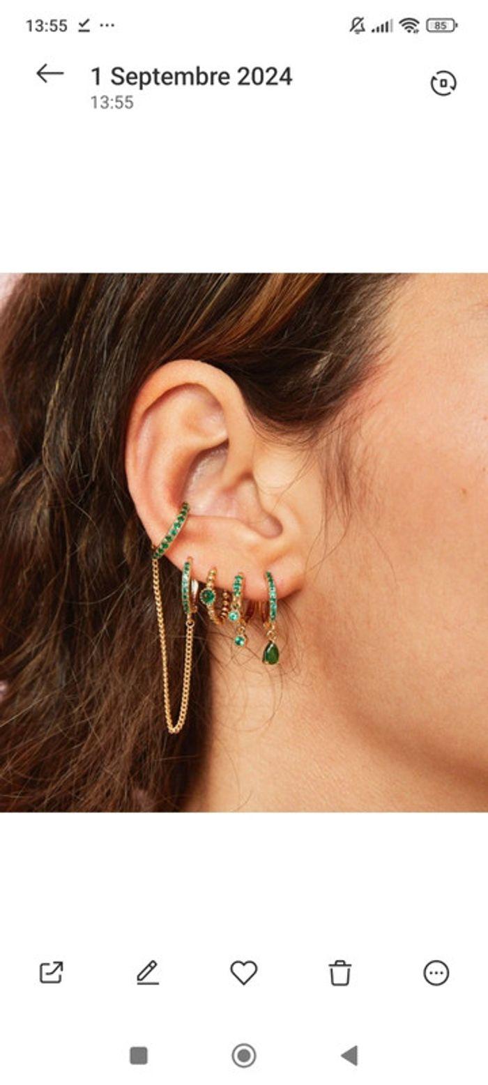 Boucles d'oreilles acier inoxydable vert bolly chaîne créole - photo numéro 1