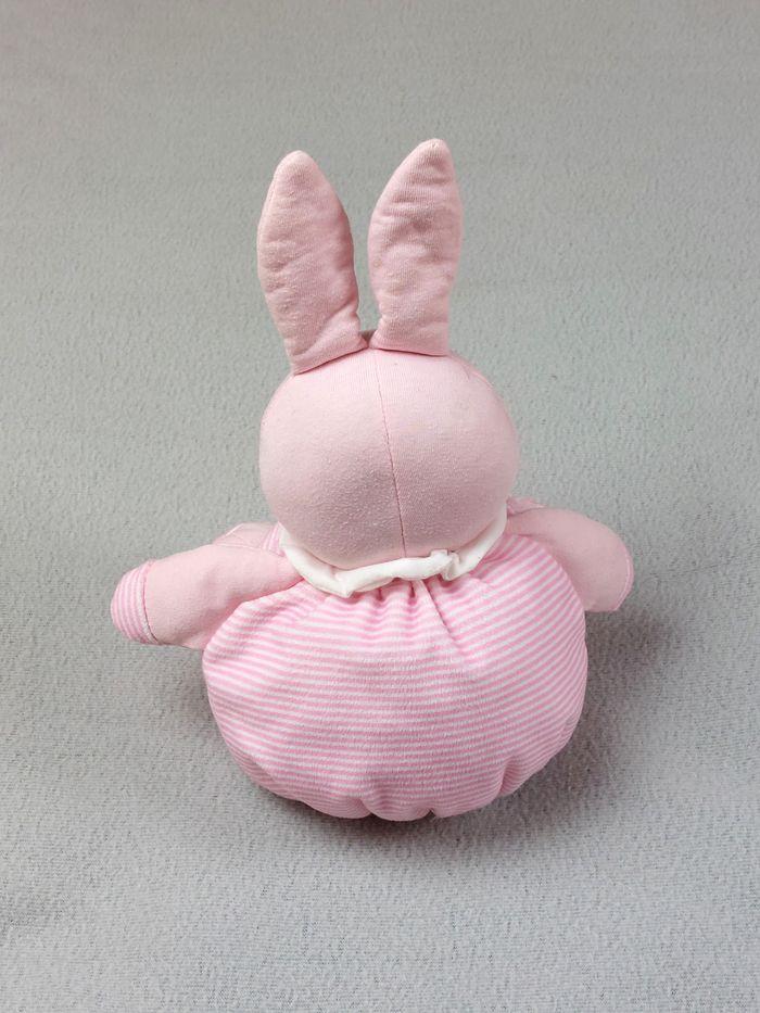 Doudou peluche lapin BEBE KLORANE boule rayé tout rose col blanc 26 cm - photo numéro 2