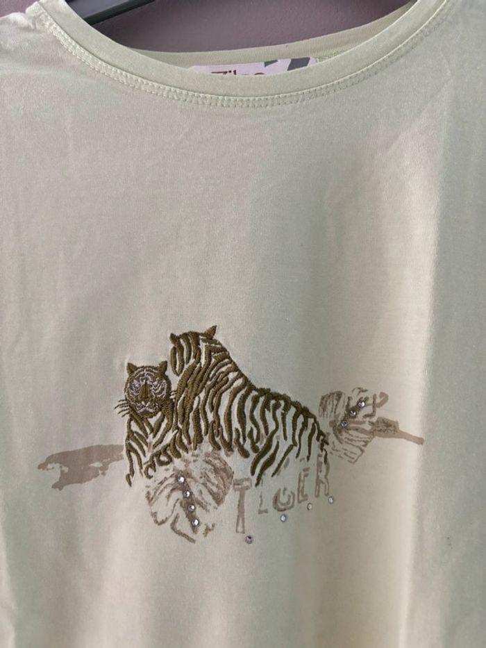 T shirt vert pastel broderie tigres - photo numéro 2