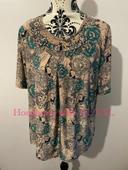 T-shirt à manches courtes fluide beige à motifs fleurs bijou col honghong taille XL/XXL