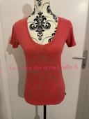 T-shirt à manches courtes rose clou argenté motif cerise le temps des cerises taille M