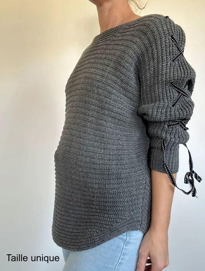 Pull long gris – Original et confortable, taille unique (36-40), très bon état 💖 - photo numéro 2