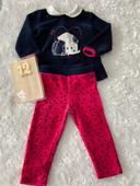 Ensemble pantalon leggins jogging Pull Shirt veste velours marine et rose Absorba 1 ans tbe