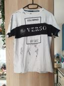 Tee-shirt blanc et noir "verso" neuf Maxway - Taille M