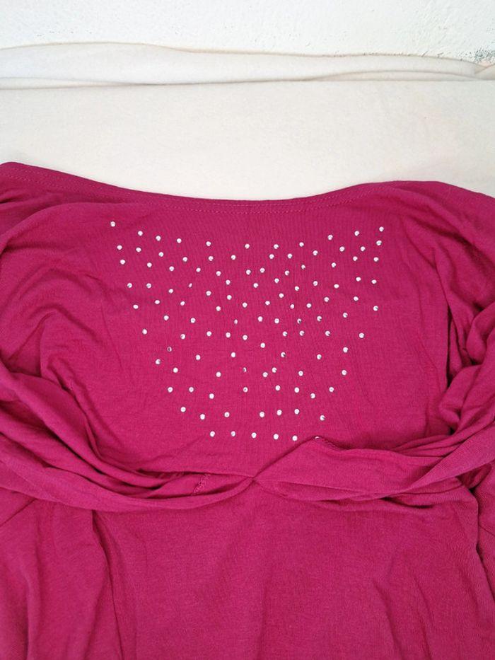 Tee-shirt top manches longues 3/4 strass Damart rose fushia taille 46 XXXL - photo numéro 18