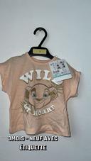 3 mois T-shirt manches courtes bébé fille rose saumon roi lion simba Kiara Disney Disneyland neuf étiquette