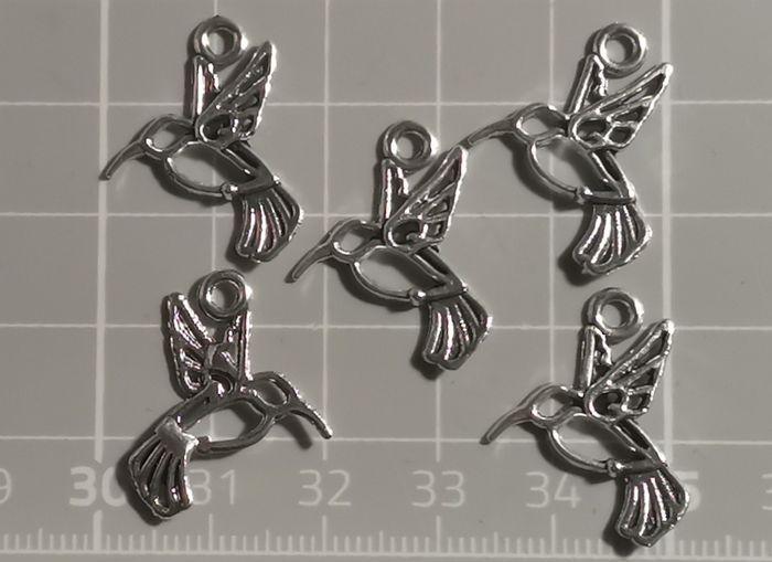 5 x pendentifs creux "Colibri" en métal argenté clair - photo numéro 2