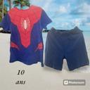 Ensemble maillot manches courtes et short spiderman bleu et rouge