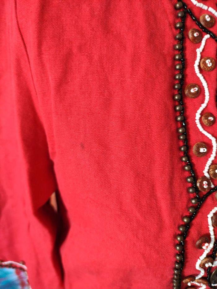 Tunique rouge imprimée perles broderies Taille 44 Bohème Derhy René - photo numéro 4