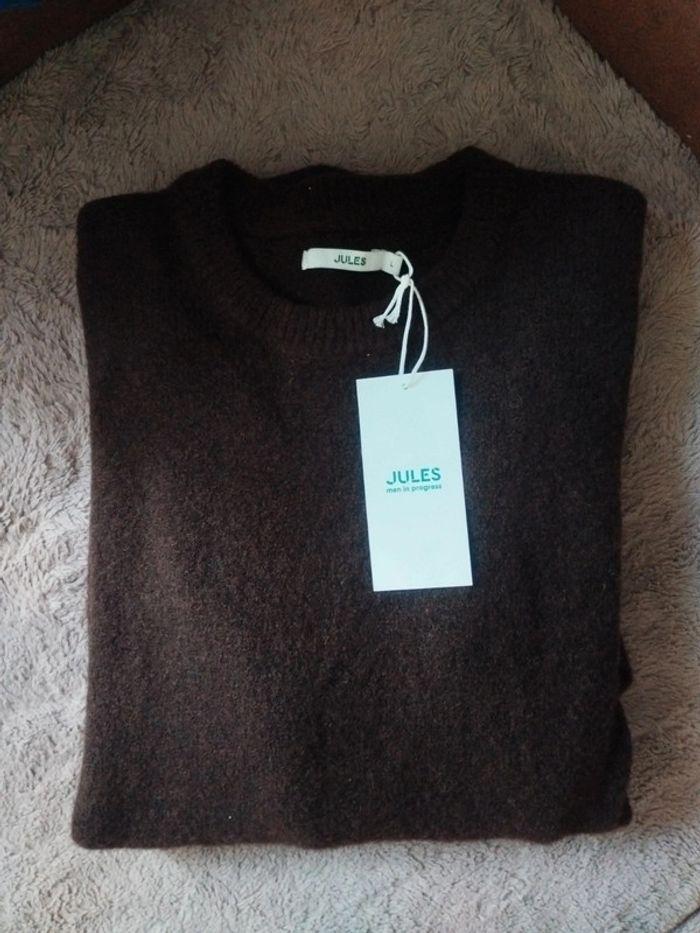 Pull marron col rond 12% laine homme neuf - photo numéro 1