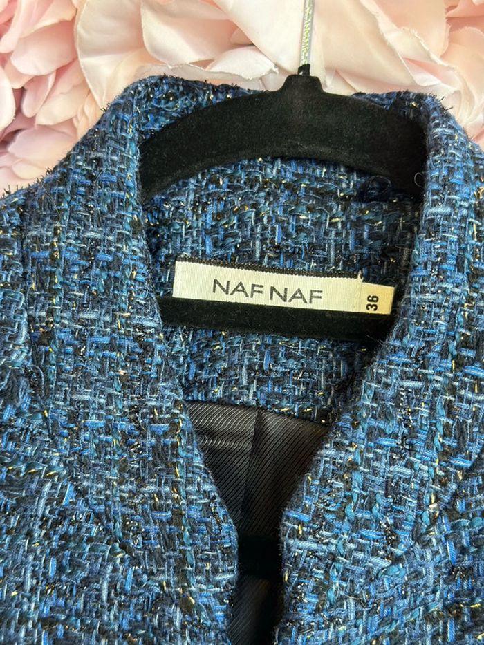 Veste chic Nafnaf en tweed bleu, taille 36 - photo numéro 5