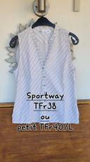 Sportway Tunique sans manche TFr38 ou petit TFr40-Fond blanc & Fine rayures -ColV& Légère- TBE