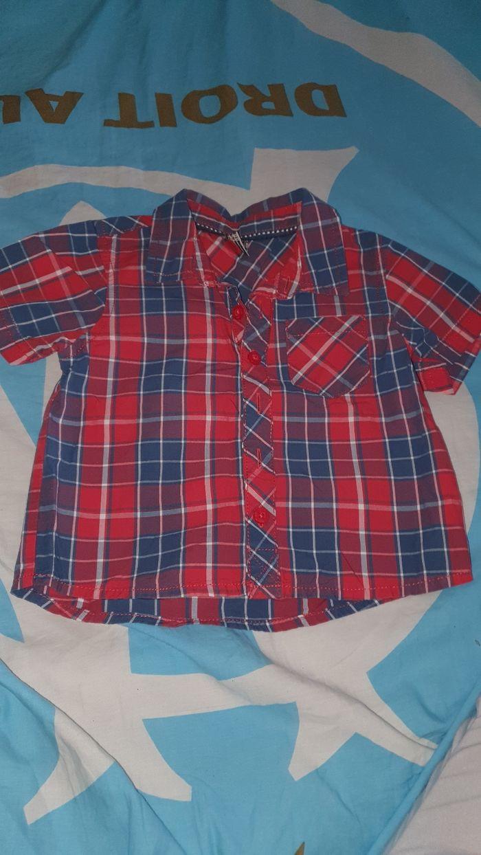 Chemise manches courtes rouge/bleu