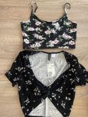 Lot de 2 top court h&m noir à fleurs