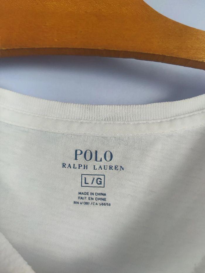 T-shirt Ralph Lauren Blanc Logo Brodé Bleu Marine Taille L Homme - photo numéro 3