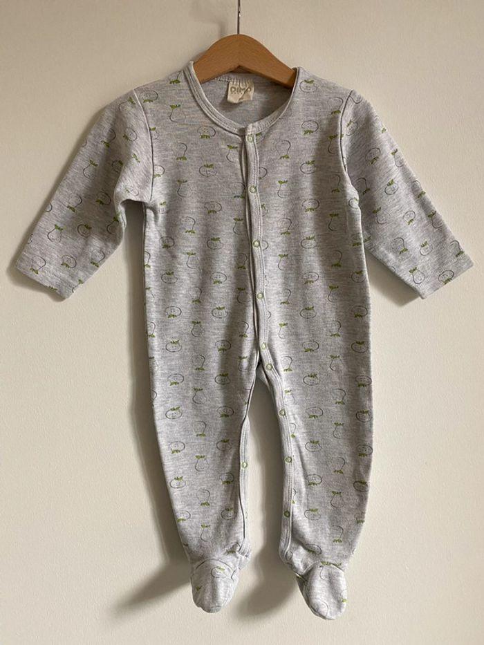 Pyjama léger en coton 1 pièce gris chiné et pomme 🍏 - 24 Mois - photo numéro 2