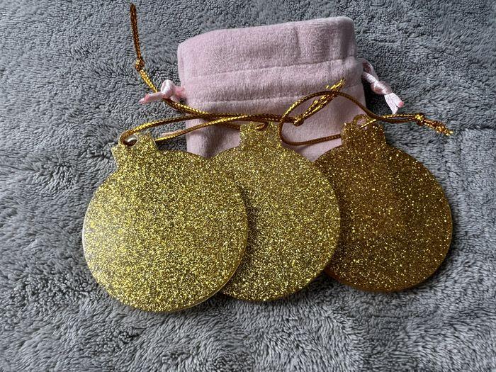 Décoration noël - lot de 3 boules doré - jaune - paillettes - photo numéro 1