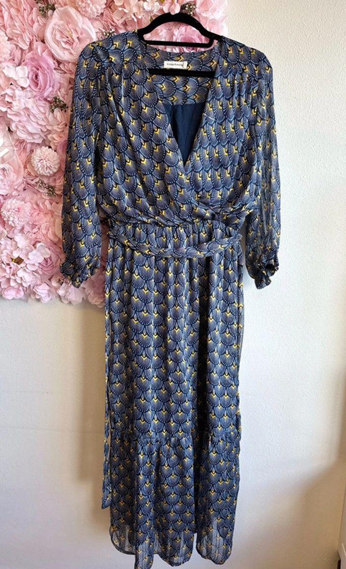 Robe longue Vintage Dressing motif bleu jaune T.36/38 - photo numéro 1