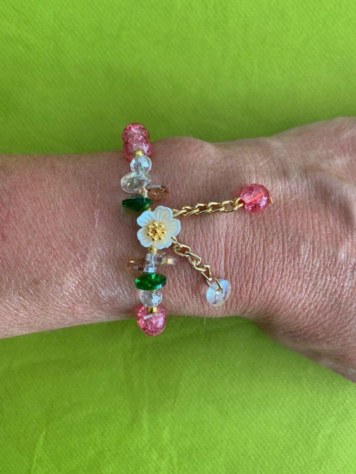 Magnifique bracelet perles roses et fleur style boho chic - photo numéro 5