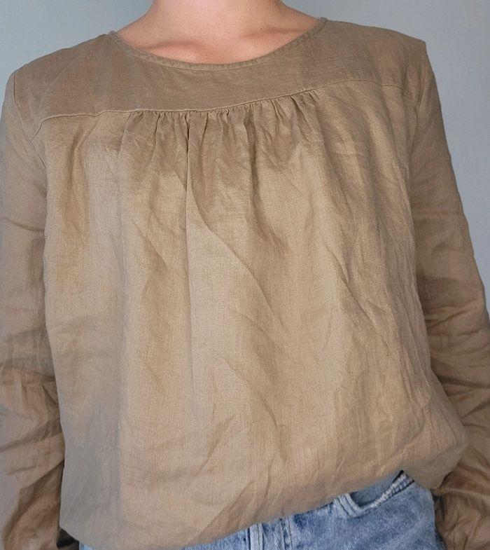 Blouse marron en lin benetton T40 - photo numéro 1