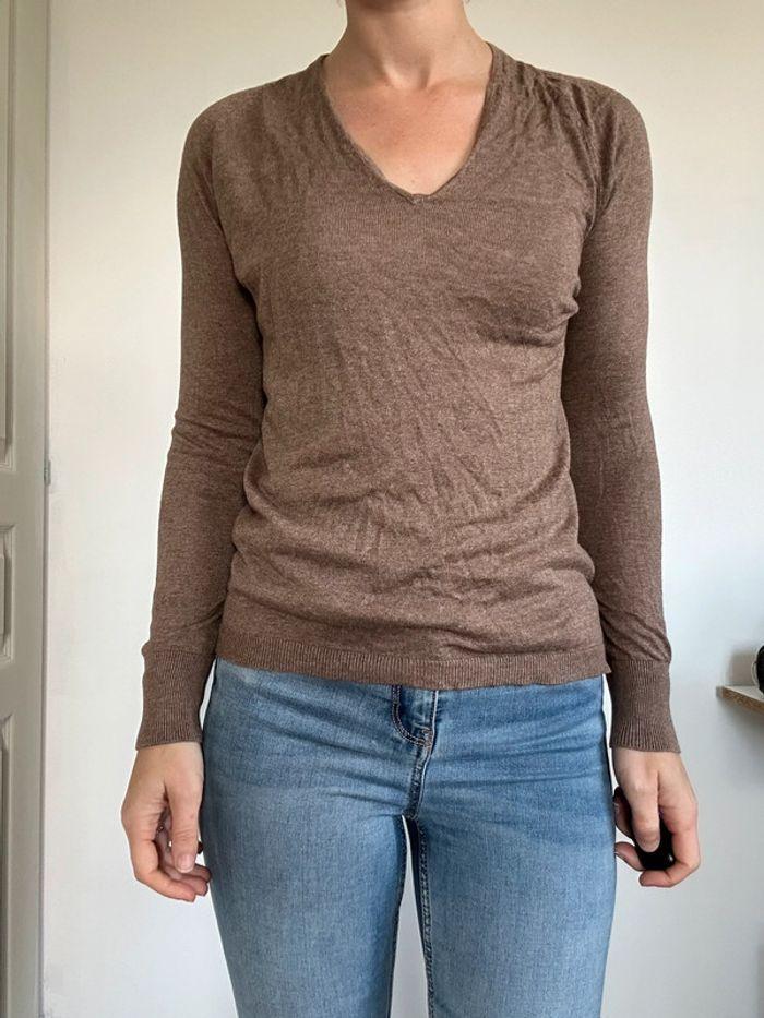 Pull col V marron Sélection taille 36 💖 - photo numéro 1