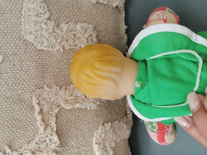 Poupée  pouet  biberon vintage des années 60 vert doudou peluche - photo numéro 4