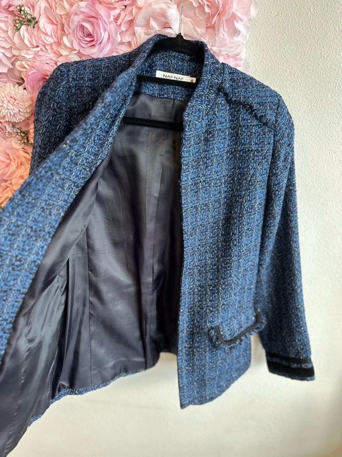 Veste chic Nafnaf en tweed bleu, taille 36 - photo numéro 4