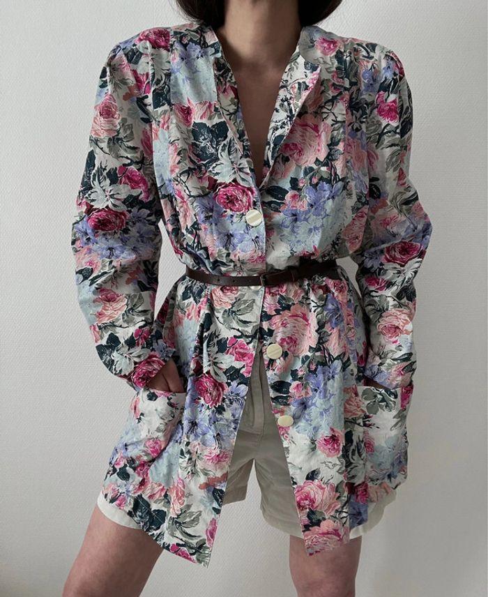 Oversized blazer long motif florale 100% coton - photo numéro 7