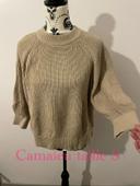 Pull beige manches 3/4 grosse maille col légèrement montant camaïeu taille S