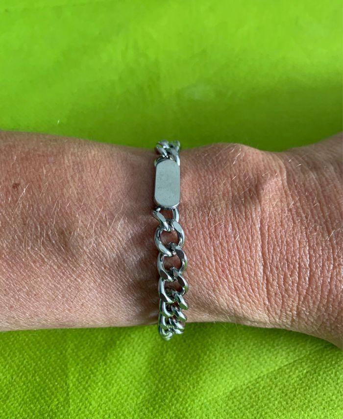 Beau bracelet mixte à boucle lisse et gros maillons en acier inoxydable argenté - photo numéro 5