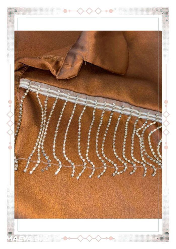 Blouse / chemisier marron satinée franges à strass argenté taille unique - photo numéro 4