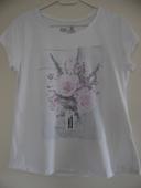 Tee-shirt blanc, motifs fleurs, taille XXL (44)